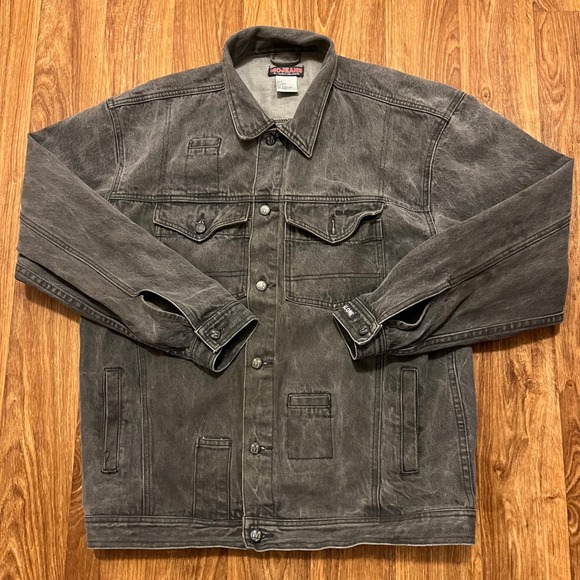 Vintage Mojeans by Maurice Malone Denim Jacket Men‎ Large Gray Wash Embroidered - Picture 2 of 6